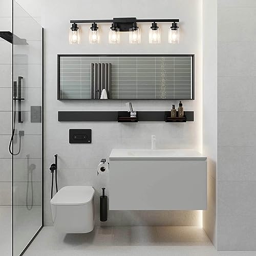 6 Light Black Vanity Lights 38'' Modern Bathroom Vanity Lighting Fixtures Above Mirror? Industrial Matte Bathroom Light Fixtures