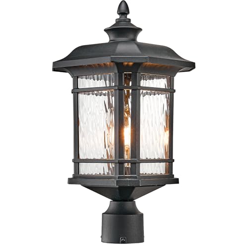 Outdoor Post Light 18.3" Waterproof Pole Light with Water Ripple Glass for Garden Patio Pathway E26 Socket