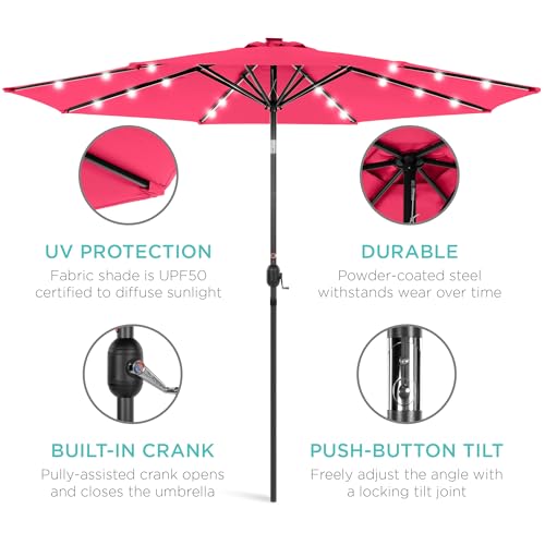 10ft Solar Polyester LED Lighted Patio Umbrella w