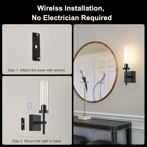 Black Wireless Wall Sconces with Remote Control (2 Count)