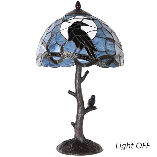L10956 Tiffany Style Stained Glass Raven Table Lamp