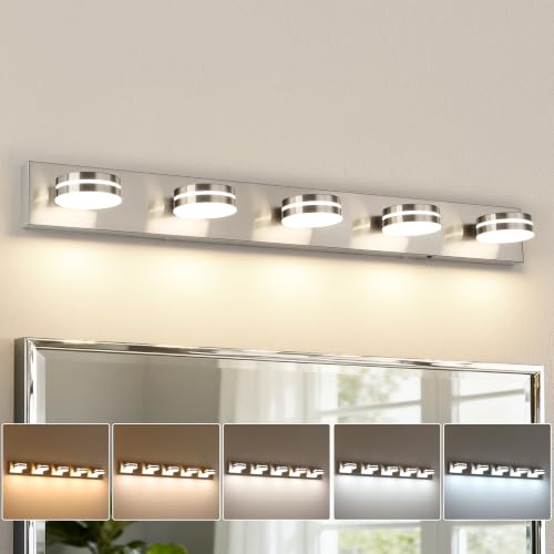 LED Brushed Nickel Bathroom Vanity Lights 5 Light 40.55in