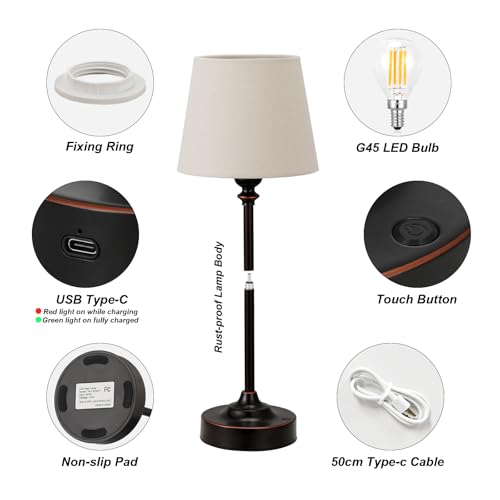 Cordless Table Lamp Rechargeable Bronze