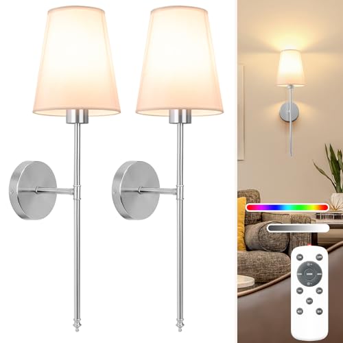 25.4 inch Brushed Nickel Battery Operated Wall Sconce Set of 2 (2 Count)