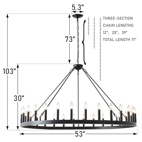 53 Inch Large Black Wagon Wheel Chandelier 30