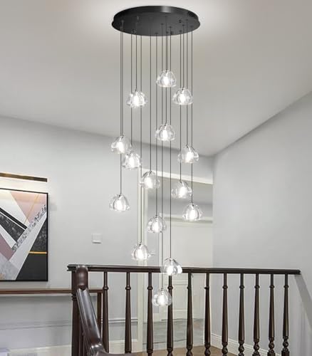 LED Glam Chandelier 118 inches Long Light Luxury Crystal Ceiling Chandeliers Remote Dimmable High Ceiling Pendants Lighting Fixtures Black 15 Lights