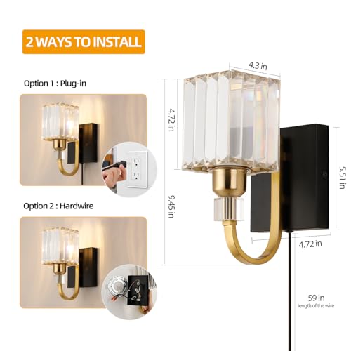 Modern Crystal Wall Sconce with Plug
