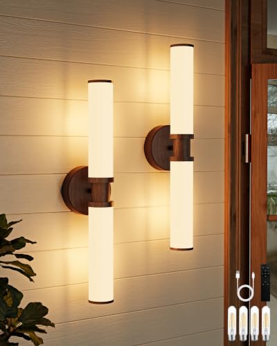 Walnut Wireless Battery Operated Wall Sconces with Remote Control