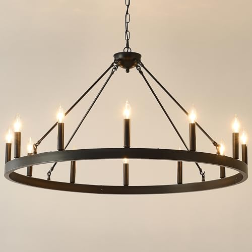 40 Inch Black Wagon Wheel Chandelier