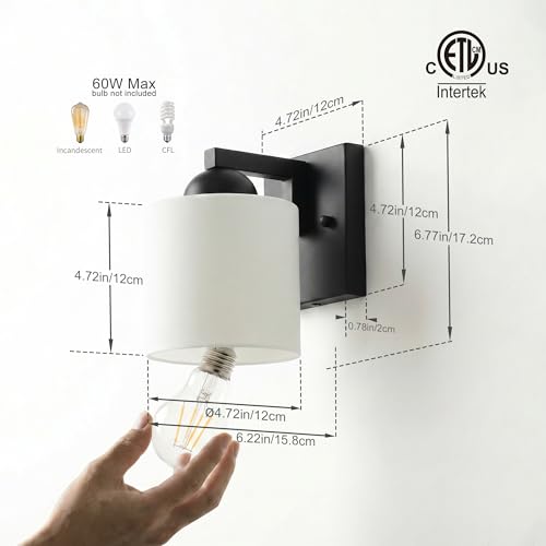 1 Light Black Bathroom Vanity Light with White Glass Shade