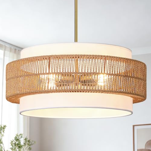 4 Light Rattan Chandelier for Dining Room