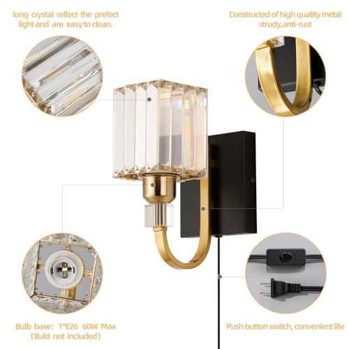 Modern Crystal Wall Sconce with Plug