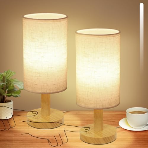 Small Touch Table Lamps Set of 2 with Stepless Dimming&USB Plug (2 Count)
