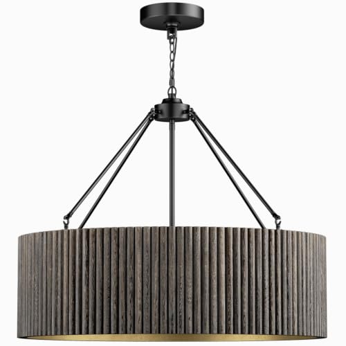 White Washed Wood Drum Chandelier