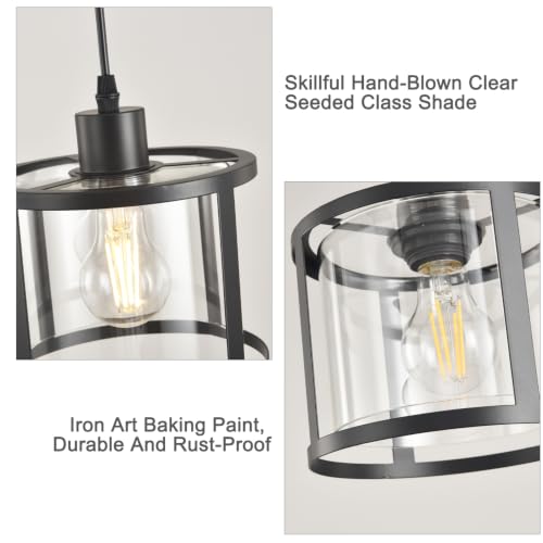 3 Lights Industrial Pendant Light with Glass Shade Matte Black Pendant Lighting Adjustable Industrial Retro Style Hanging Light