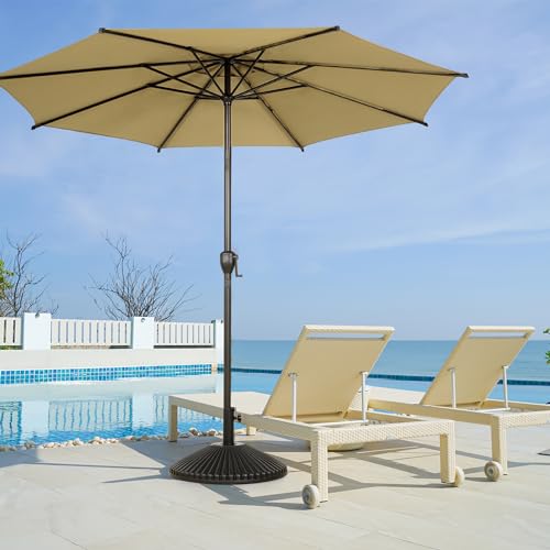 11FT Lyon Outdoor Patio Umbrella Outdoor Table Umbrella with Push Button Tilt and Crank Market Umbrella 8 Sturdy Ribs UV Protection Waterproof for Garden Deck Backyard Pool Tan