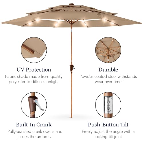 10ft 3 Tier Solar Patio Market Umbrella