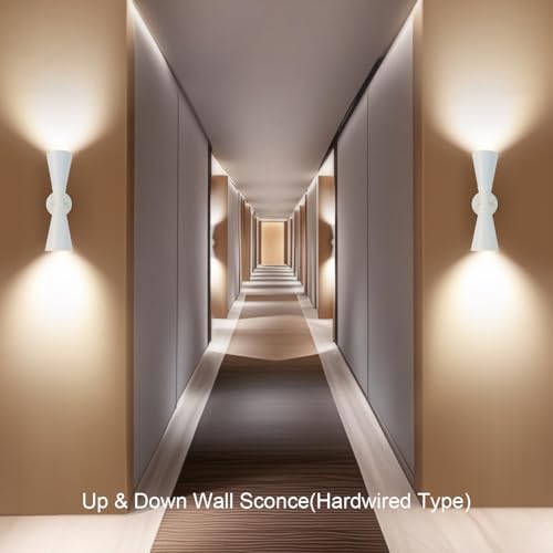Modern Indoor Wall Sconces Set of 2 Up and Down White Wall Sconces Mid Century Indoor Wall Light Fixture Hardwired Wall Mounted Lamp for Living Room Bathroom Bedroom Hallway 13 Inch (2 Count)