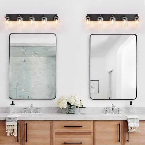 5 Light Matte Black Bathroom Vanity Light