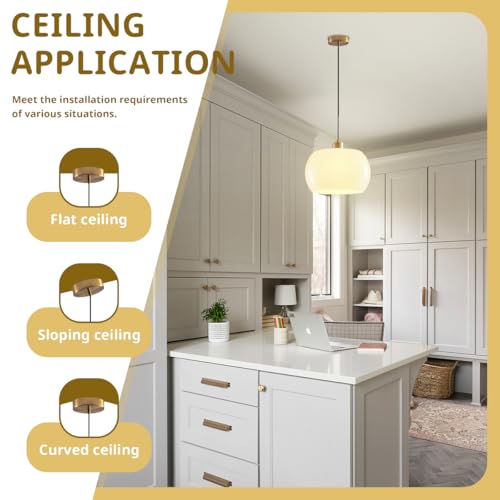 Modern Gold Hardwire Pendant Light with Milk Yellow Glass Shade