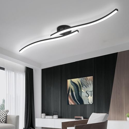 39.37Inch Linear Ceiling Light 6000K Black Modern Ceiling Light Fixture 28W Long Flush Mount Ceiling Lamp for Hallway