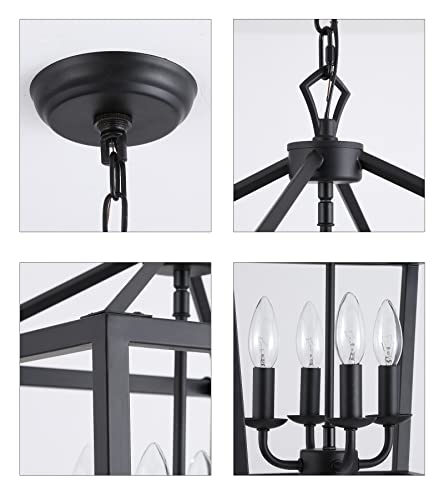Farmhouse Rustic Black Lantern Chandelier Hanging Light Fixture 4