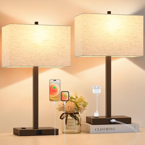 21" Set of 2 Table lamp with USB A+C & AC Outlets (2 Count)