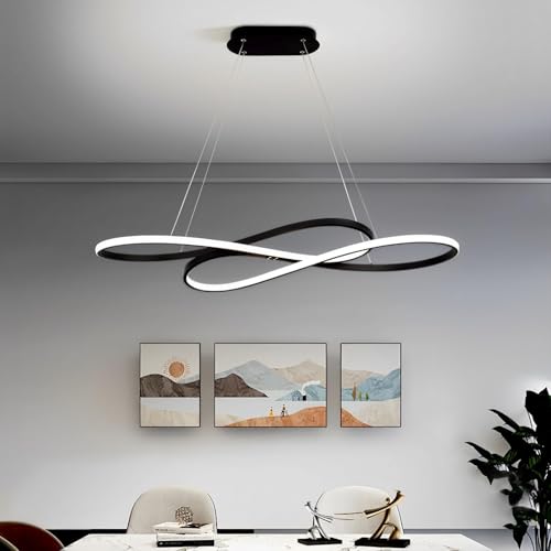 Black Modern Chandelier for Dining Room L39.4inch Dimmable Led Pendant Light for Kitchen Island Height Adjustable with Remote