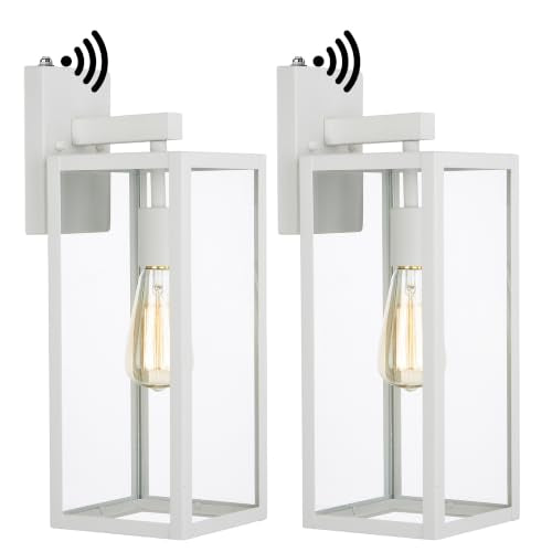 18 Inch White Large Outdoor Wall Lights Dusk to Dawn 2 Pack Outdoor Wall Sconces with Dusk to Dawn Sensor Porch & Patio Lights Large Size Outdoor Porch Light with Photocell Sensor Outdoor Lighting