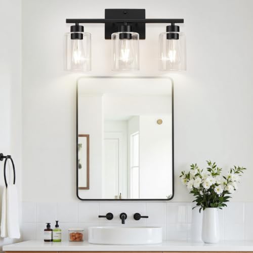 Black Bathroom Light Fixtures with Clear Glass Shades