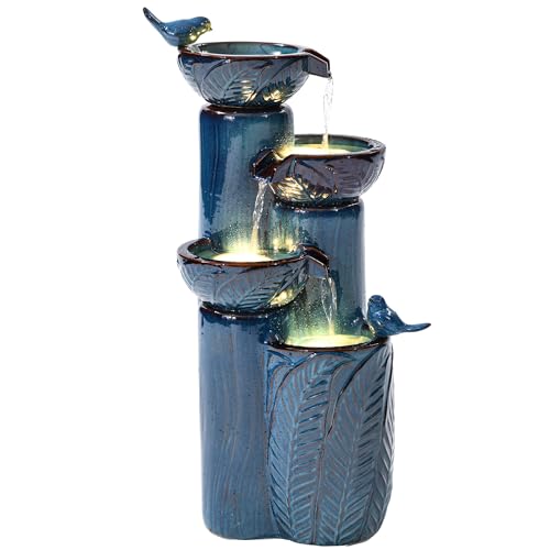 34" H Ceramic Outdoor Water Fountain with LED Lights