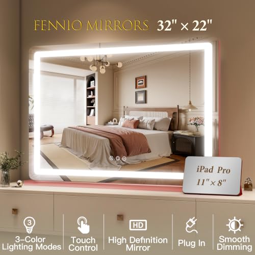 Pink Vanity Mirror with Lights 32"x22"