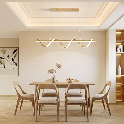 Modern Spiral LED Pendant Lighting 31.49 in Linear Chandelier for Dining Room 48W Dimmable 3000K