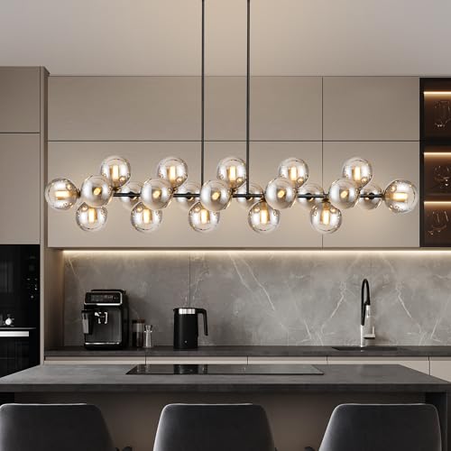 Linear Chandelier 22 Lights Black Dining Room Light Fixtures Dia 70 Inch