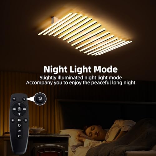 15 Lights Linear Modern Ceiling Light with Remote Control 43.3 inch Dimmable LED Chandelier Semi Flush Mount Light Fixture for Dining Room Kitchen Island Living Room