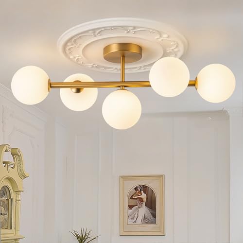 5 Light Semi Flush Mount Ceiling Light Frosted Globe