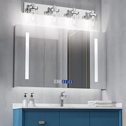Bathroom Vanity Light Farmhouse 4 Light Chrome Vanity Lighting Fixtures with Clear Glass Shade