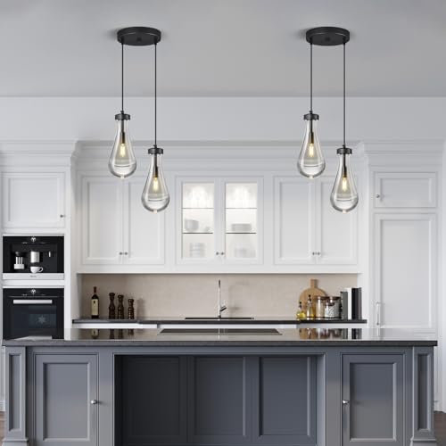 Raindrop Pendant Lights Kitchen Island Teardrop Black Hanging Light Fixtures Clear Solid Glass Pendant Light Modern Chandeliers for Dining Room Porch Corridor Living Room