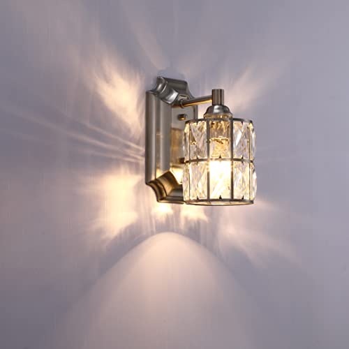 Crystal Wall Sconce Brushed Nickel Dry&Wet Dual Use 1 Light 2 Pack (2 Count)