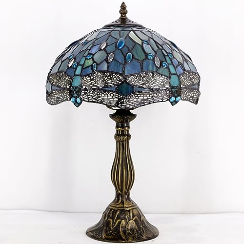 Tiffany Lamp Sea Blue Stained Glass Table Lamp 18 Inch Dragonfly