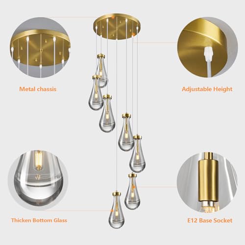 Raindrop Pendant Lights Kitchen Island Teardrop Gold Hanging Light Fixtures Clear Solid Glass Pendant Light Modern Chandeliers for Dining Room Porch Corridor Living Room
