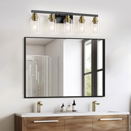 5 Light Black and Gold Bathroom Vanity Light