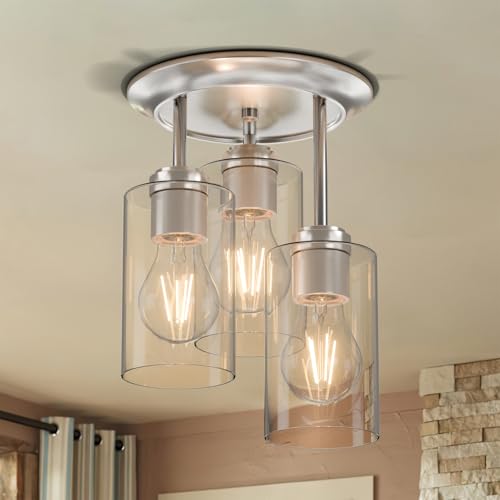 3 Lights Semi Flush Mount Ceiling Light Fixture Silver for Kitchen (3 Count)
