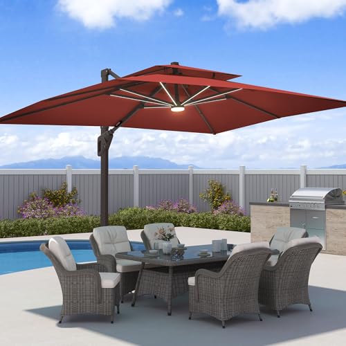 9x12 FT Patio Cantilever Outdoor Offset Umbrella with LED Lights
