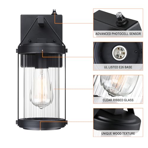 Dusk Dawn Sensor Outdoor Wall Sconce Black Exterior Porch Lantern
