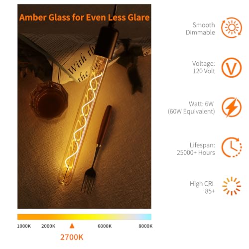 E26 T10 12 Inch Long Tubular LED Edison Bulbs (6 Count)