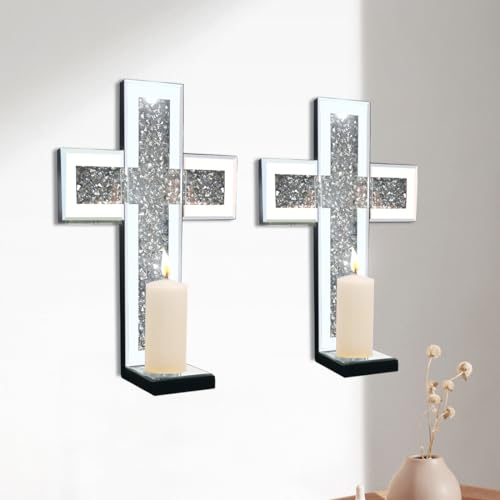 Mirrored Wall Candle Sconces Holder Set of 2