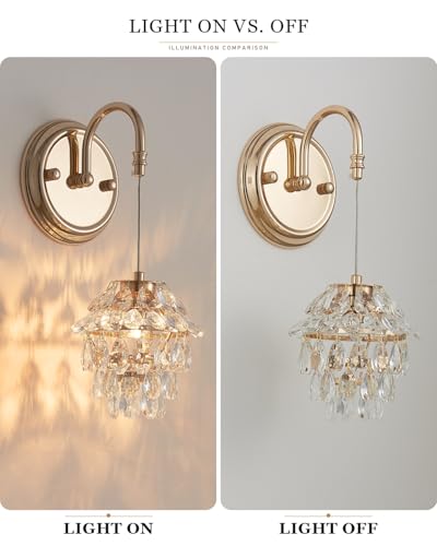 Small Indoor Hardwired Pinecone Crystal Brass Gold Wall Sconce Light