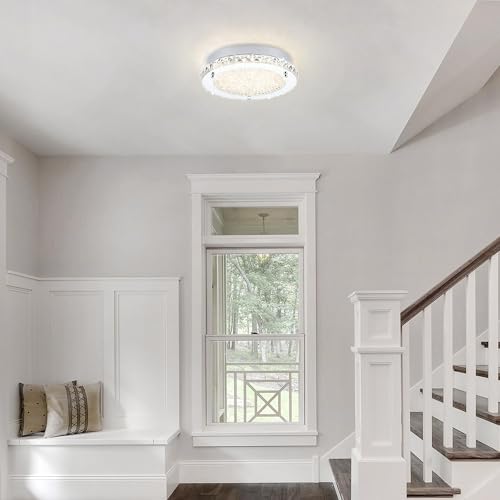 Crystal Ceiling Light Flush Mount Ceiling Light Fixture 4000K Dimmable