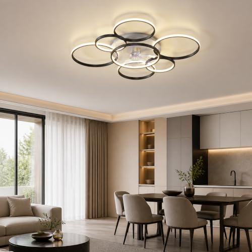 41" Black Modern Ceiling Fan with LED Light and Remote